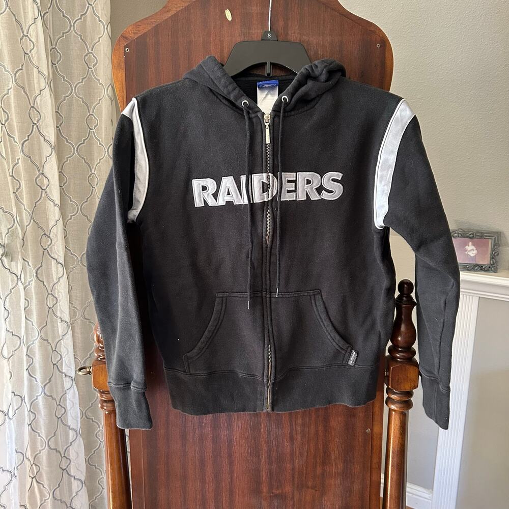 Vintage black Reebok Raiders full-zip hoodie spell out embroidered small wom